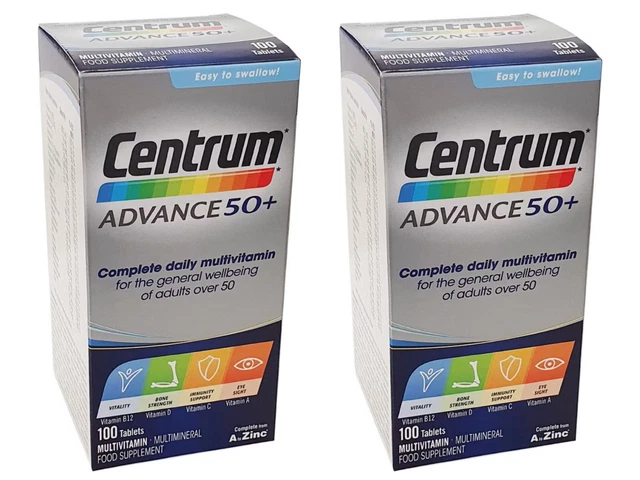 2 X CENTRUM Advance 50+ Adults Multivitamin Mineral Food Supplement 100 ...