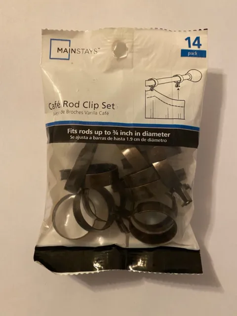 NEW Mainstays Set of 14 Cafe Curtain Rod Clip Rings, Up to 3/4 in. Diameter