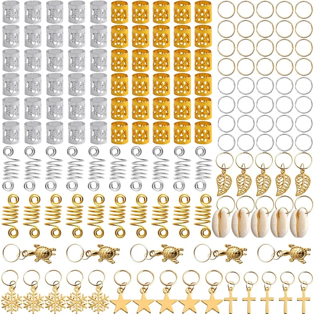 VEGCOO 150PCS Hair Beads, Dreadlocks Hair Jewelry for Braids Metal Hair Gold & S