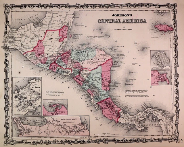 Authentic Antique 1863 Johnson Atlas Map ~ CENTRAL AMERICA ~ (14x18) -#1426