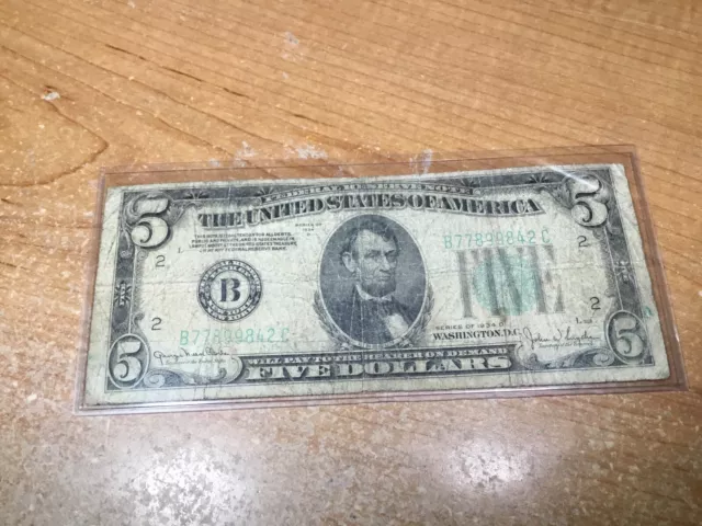 1934 D $5 Five Dollar Bill-Federal Reserve Note Green Seal-9842 C