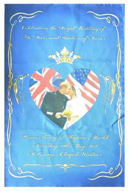 Royal Wedding Tea Towel USA Union Jack Flag Kiss Prince Harry Meghan Markle Gift