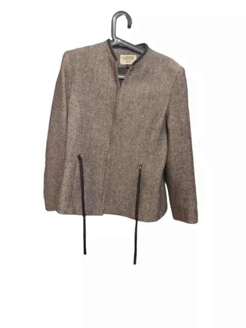 Kasper ASL Size 8 Blazer Jacket Zip Up Wool Vintage Brown/ Grey Tone Wearable
