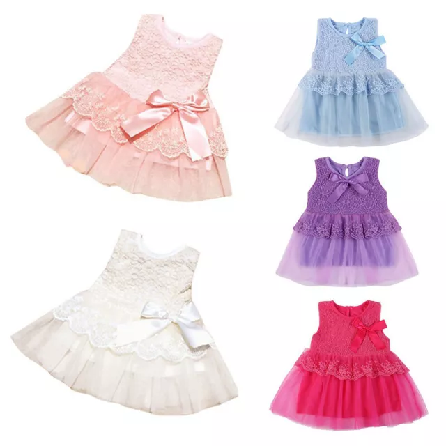 Toddler Baby Girls Princess Dress Bowknot Lace Dress Sleeveless Tulle Tutu Dress