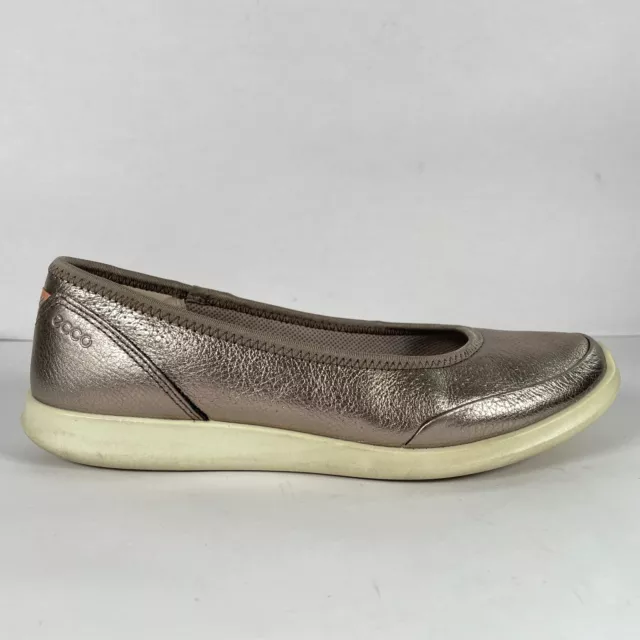 Ecco Sense Womens Size EU 39 US 8 Pewter Leather Ballerina Flats Slip On Shoes