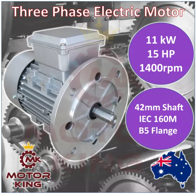 11kW 15HP Three-phase 1400rpm Electric Motor 42mm Shaft 415v B5 Flange Mount