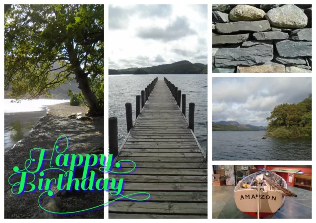 Happy Birthday Lake District Card A5 Greeting Cards Cumbria Jetty Blank Unique