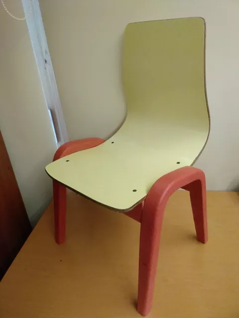 Vintage Formica & Wood, Yellow, Red Childs School Chair ❤️CHARITY