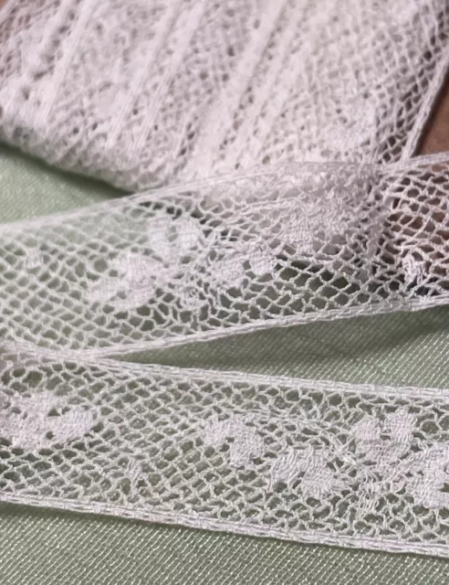 Antique French Bobbin Lace Ribbon Trim Doll Clothes Intricate 2 Yards 3/8"