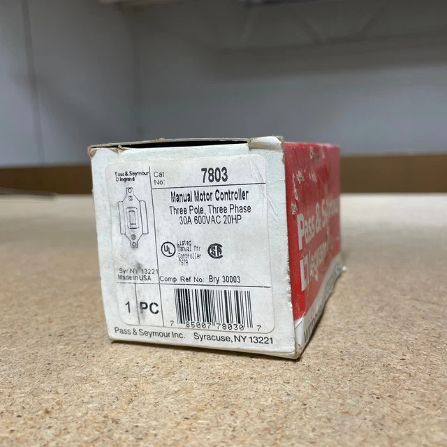 PASS & SEYMOUR Catalog #7803 / Manual Motor Controller 30A 600VAC 3-Phase 3-Pole