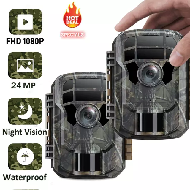 2X Campark Mini Wildkamera 24MP 1080P IR Nachtsicht Jagdkamera Wildtierkamera DE