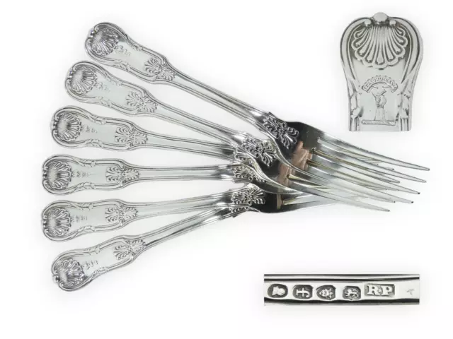 Antique Georgian 1821 Set of 6 Sterling Silver Kings Honeysuckle Dinner Forks RP