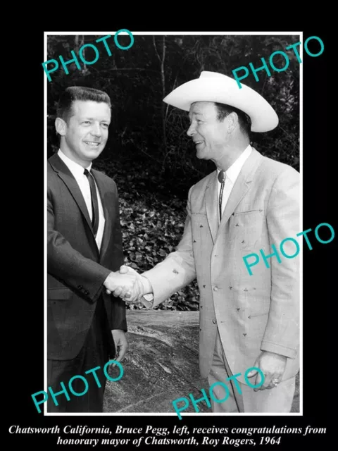 Old Postcard Size Photo Of Cowboy Roy Rogers With Chatsworth Mayor 1964