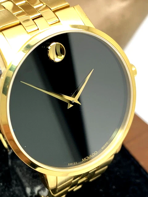 Orologio Uomo Movado 0607203 Museo Quadrante Nero Quarzo Svizzero 40mm Cinturino Acciaio Oro 11