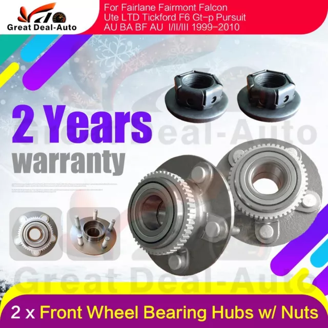 Pair Front Wheel Bearing Hubs Hub + Nuts for Ford Falcon Fairlane AU BA BF SX SY