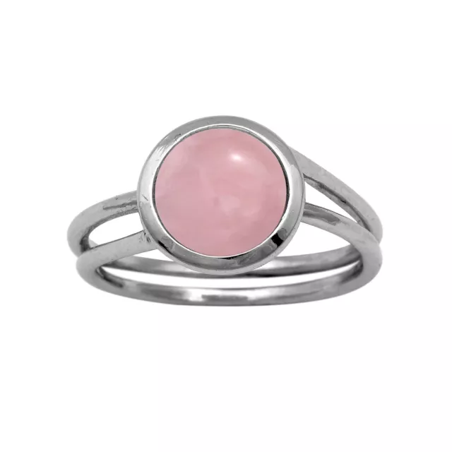 Bague ronde en argent sterling 925 avec solitaire en quartz rose naturel de...