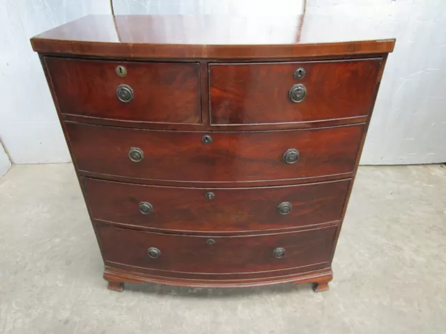 Antique Victorian Flame Red Mahogany 5 Draw Bow Fronted Chest Cabinet Drawers