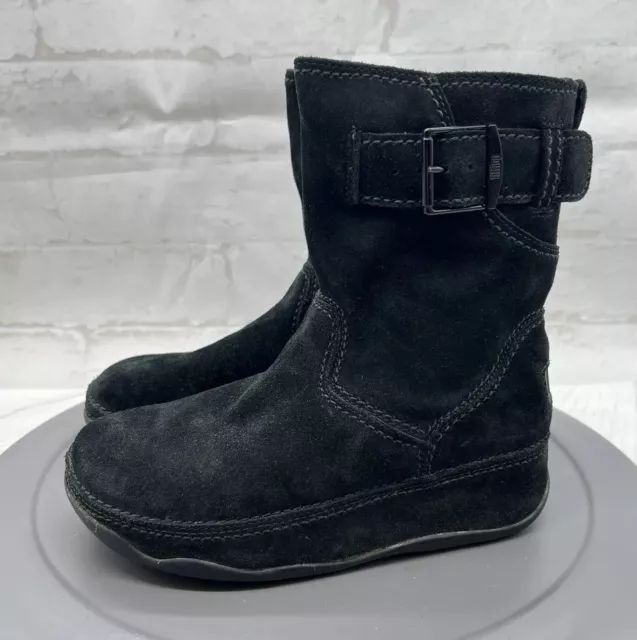 Fitflop Boots Superboot Womens 6 Black Suede Wobble board Toning Pull On Short