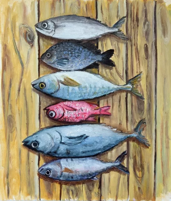 Mackerel Artwork Food Wall Art Fish Art Kitchen Original Hand Oil Paintings