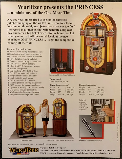 Jukebox Flyer WURLITZER PRINCES CD Jukebox Flyer Advertising Brochure - 1998 Mint ...