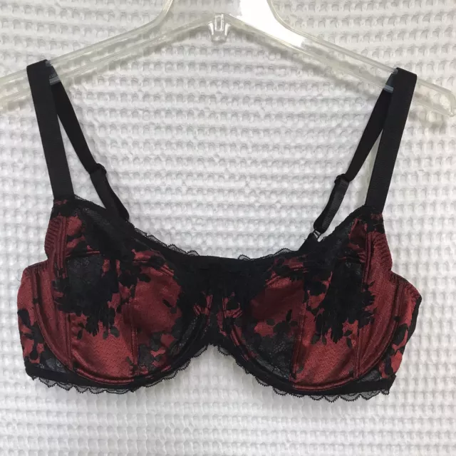 Torrid Curve 42D Red Black Unlined Lace Bra Underwired Lingerie Floral Gothic