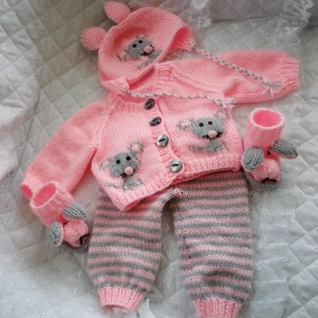 Baby Knitting Pattern dk Mouse Cardigan Reborn Doll 17-22 inch 0-3 Months Baby 2