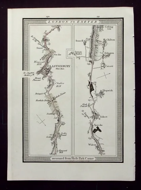 SOMERSET, GLASTONBURY, ASHCOTT, SHAPWICK, original antique map, MOGG, 1817