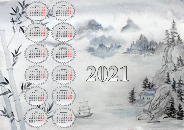 calendrier 2024 peinture paysage affiche plastifiée 30 x 40 cm réf