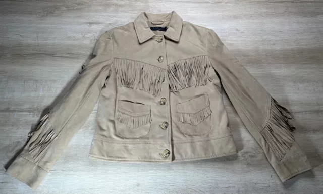 NWOT Polo Ralph Lauren Womens Jacket Beige 4 Fringe Trim Goat Suede Western $705