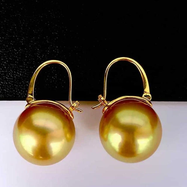 Beautiful 12mm Gold Shell Pearl Earrings Girl 18k Hook Easter Halloween Cultured