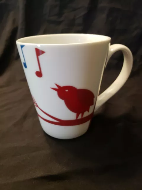 STARBUCKS 2012 Singing Bird Holiday Collectors Coffee Mug White Red Green Notes