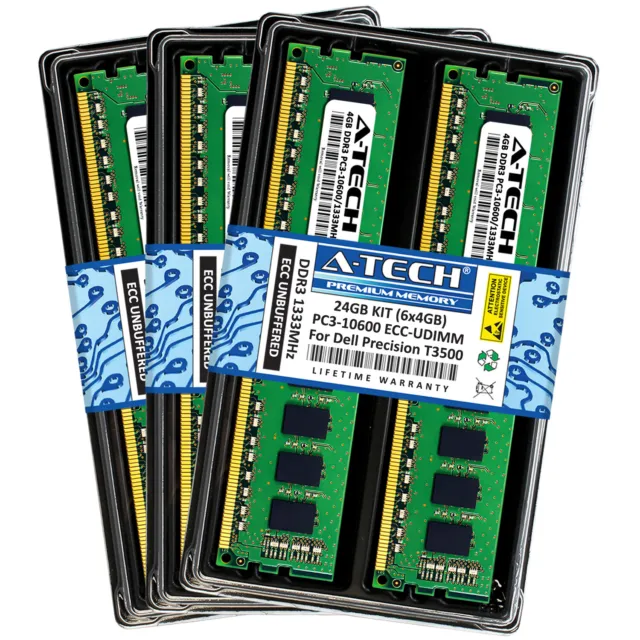 24GB 6x 4GB PC3-10600E ECC UDIMM Dell Precision T3500 Memory RAM
