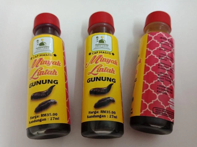3 botellas X 30ml aceite de sanguijuela Gunung para pene grande largo...