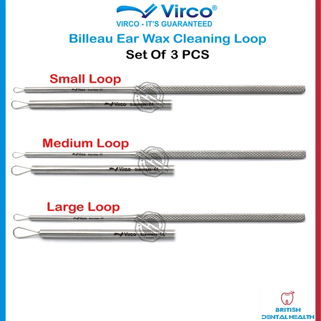 Oreille Cire Élimination Curettes Billeau-Ear-Loop S+M+L Inox Acier Set 3 Pcs