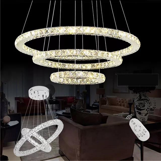 LED Kristall Ring Lüster Deckenlampe Hänge Leuchte Kronleuchter Pendellampe Neu