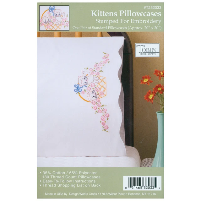 Par de fundas de almohada Tobin estampadas para bordar 20""X30""-Gatitos -T232033