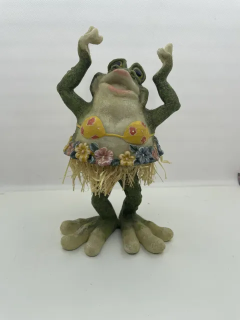 Bobble-Head (Body) Hula Dancing Frog, Ceramic, 9”, Frog Collectable, Frog Decor