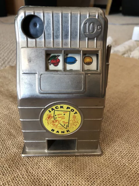 Vintage Jack Pot Las Vegas Nevada Slot Machine Dime Bank Reno Plastic Co, Works