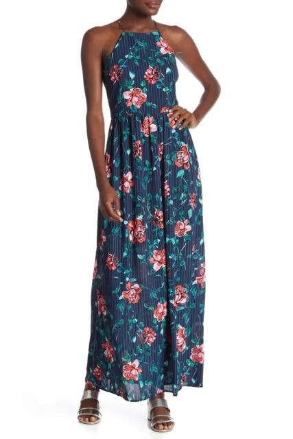 EVERLY 155970 Women's Sleeveless Floral Print Woven Maxi Dress Navy Sz. Small