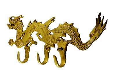 Dragon Shape Victorian Antique Repro Handmade Brass Cloth Key Wall Hanger Hook