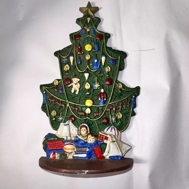 Vintage Cast Iron Painted Christmas Tree Door Stop Midwest Cannon Falls
