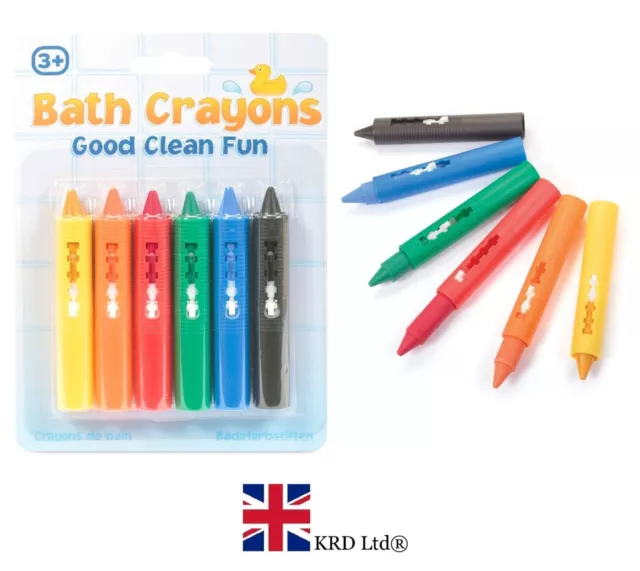 6 x WASHABLE BATH CRAYONS Crayon Kids Baby Bath time Paints Drawing Pens Toy UK