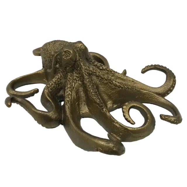 Antiqued Brass Coated Octopus Paper Weight - Antique Style Nautical Beach Decor