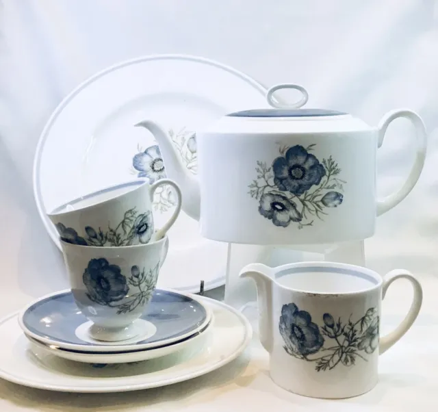 Vintage Susie Cooper For Wedgwood Glen Mist Tea For 2 Teacups & Saucers Teapot
