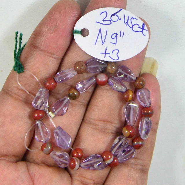 Natural Purple Amethyst tumble & sunstone ball Gemstone beads 9 inch Line
