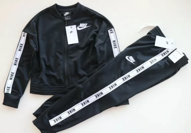 Nike Sportswear Pants Jacket Set Tracksuit Black Cv9657-010 Kids Girls M