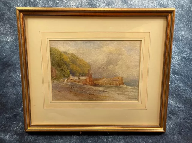 Vintage Watercolour of a Harbour Shore Scene "Clovelly" in Devon (Edith Hepburn)