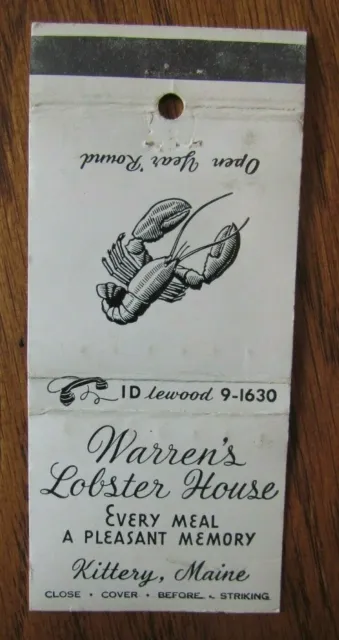 Animal Lobster Matchbook Matchcover: Warren's Lobster House (Kittery, Maine) -F1