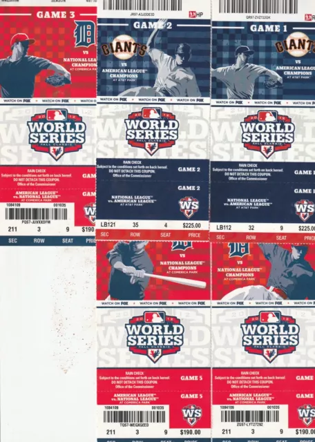 2012 World Series, Sf Giants Vs. Dt. Tigers Sweep, All 5 Game Tickets- Mint