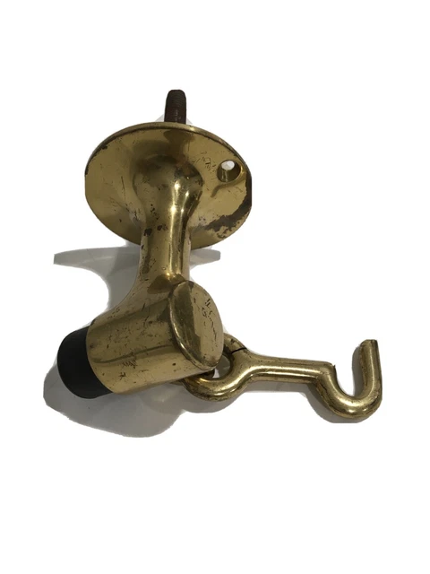 Vintage Brass Door Stop With Hook